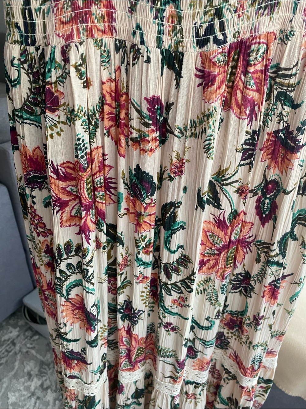 Angie Summer Cream Floral Maxi Dress with Pink Accents - Picture 3 of 4